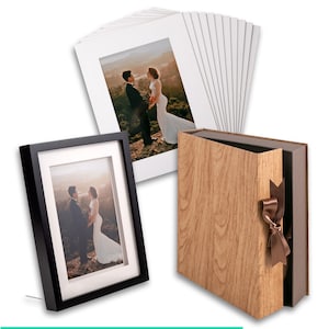 Hochzeits Fotoalbum Box, original Holz Bilderrahmen, 25 Einsteckmatten für 8x10 Fotos | Folio Box für Fotograf Geschenk Memory Box Andenken