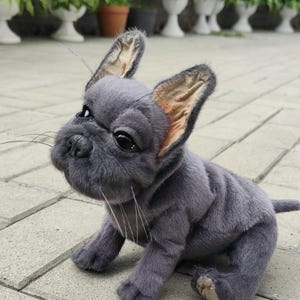 french bulldog puppy, realistic french bulldog, french bulldog toy, gray puppy, realistic dog, gray puppy toy