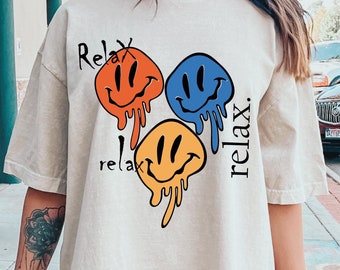 Drippy Smiley Face Svg, Drippy Smiley Face Png, Mental Health Shirt Svg, Retro Mental Health Png, Motivational Shirt Png, Drippy Smiley Svg