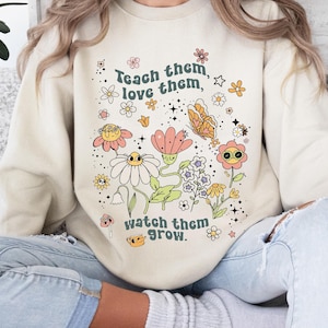 Teach Them Love Them Watch Them Grow Png, Teach Them Love Them Watch Them Grow Svg, Boho Teacher Svg, Retro Teacher Svg, Teacher Clipart