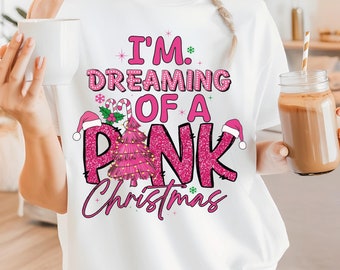 Je rêve d'un Noël rose svg png, svg Noël rose, Noël rose png, clipart Noël rose, Noël png pour chemise, rose Noël
