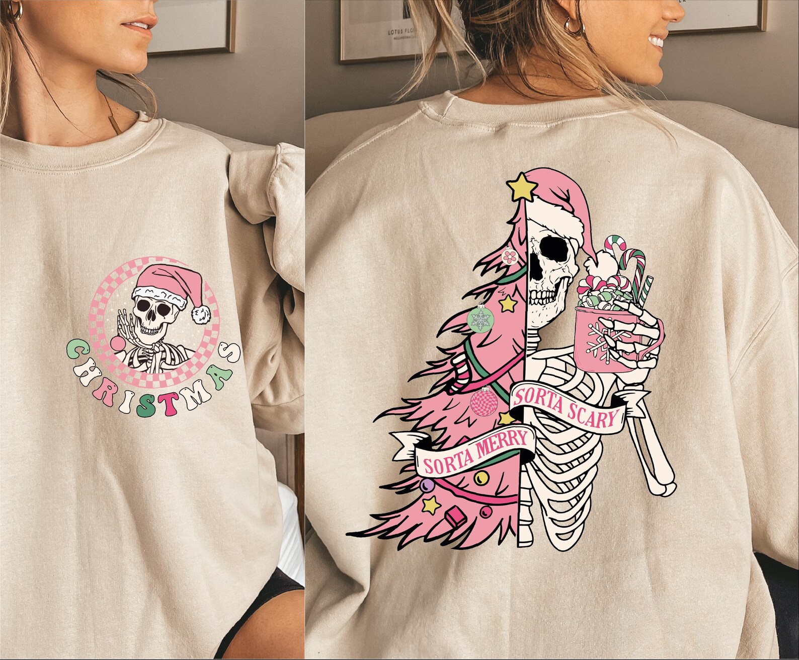 Sorta Merry Sorta Scary Png, Christmas Skeleton Png, Pink Christmas Png ...