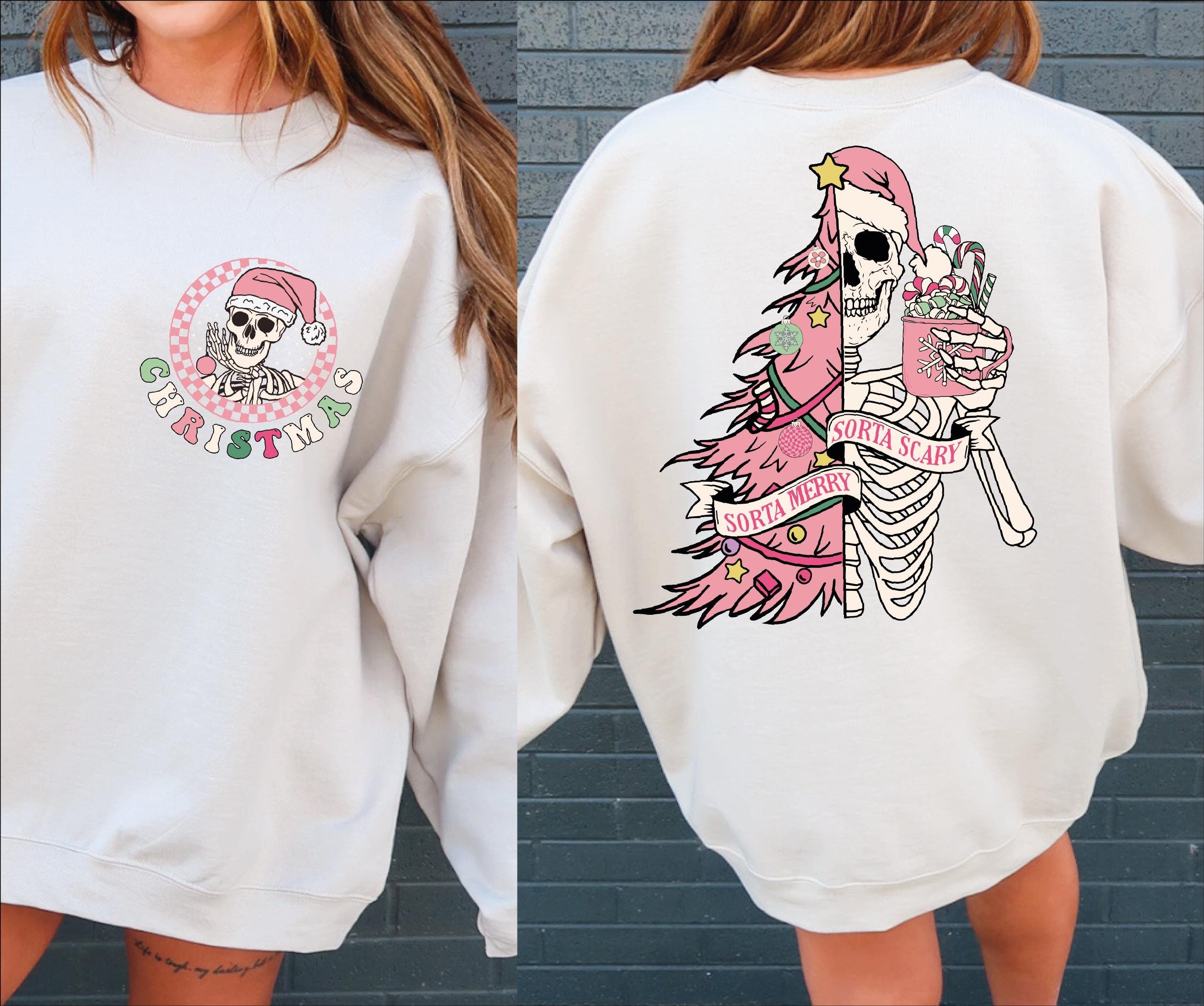 Sorta Merry Sorta Scary Png, Christmas Skeleton Png, Pink Christmas Png ...