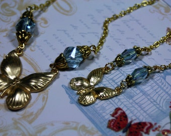 Mommie n ME Sweet Butterfly Necklaces Blue n Gold Smaller and Large Lengths