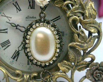 Irresistible Blend Vintage Pearl Charm Necklace Victorian with a Flair of New Antique Brass