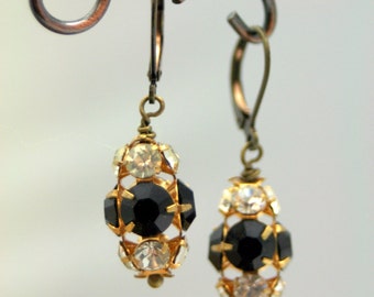 Black Tie Shimmer Vintage Glass Dangle Earrings Black White Affair of the Heart