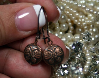 A Little Flutter Copper Dangle Butterfly Earrings