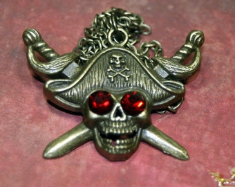 Collar pirata Jolly Rogers rojo sangre X capas largas Vintage Swarovski Rhinestones