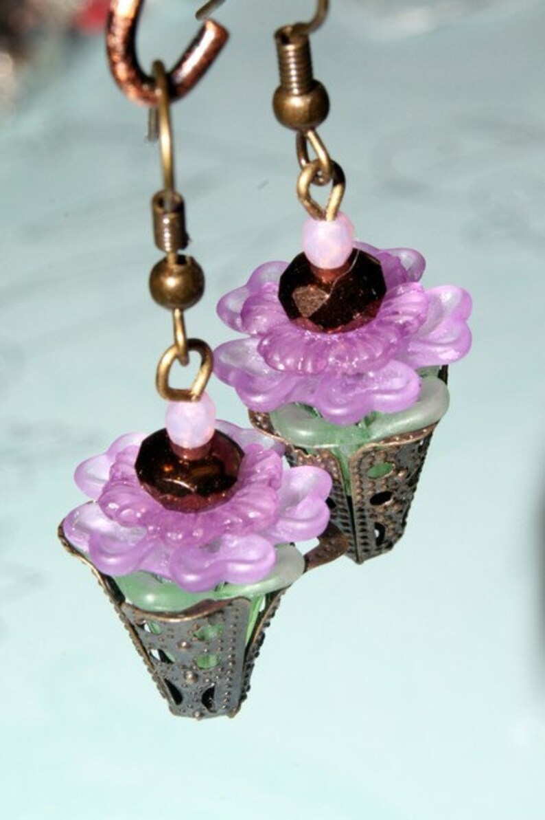 Pretty Purple Posie Dangle Earrings image 1