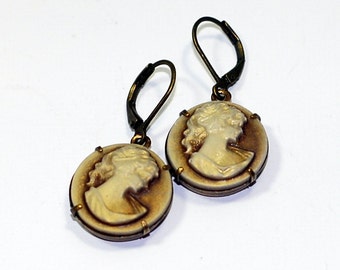 Her Lady's Grace Cameo Set Earrings in Antique Brass with a Hint of Shimmer