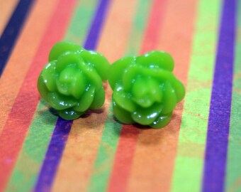 Absinthe Lime Green Post Earrings Cauldren Bubbled