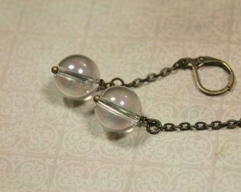Fairy Bubble Dangle Earrings Antique Brass Rainbow Quartz