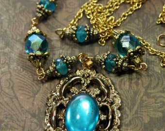 Chantilly Gold n Teal Bejeweled Necklace