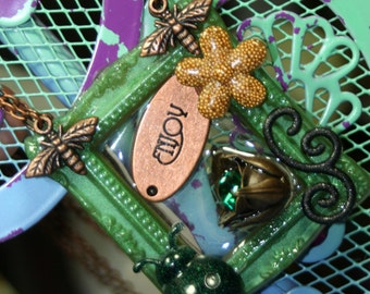 Enjoy Life Altered Art Charm Necklace Playful Mix in Copper OOAK