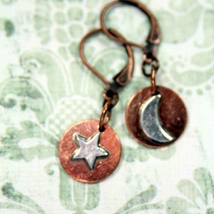 The Moon The Stars In Copper and Sterling Dangle Earrings