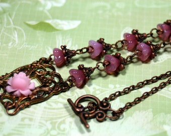 Weeping Cherry Copper Pink Necklace Artfully Unique