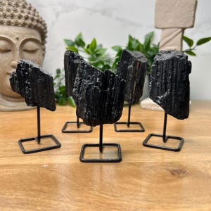 Black Tourmaline Metal Pin | Natural Gemstone Cluster for Home Decor