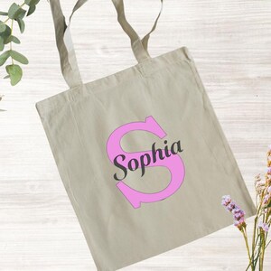 Bolsa de yute personalizada con nombre y letra, bolsa de tela estampada individualmente, idea de regalo para novia o madre, tote bag natural