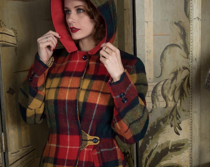 1930s Jacket - The BEST Bright Wool Plaid Hooded Vintage 30s Winter Ski Jacket