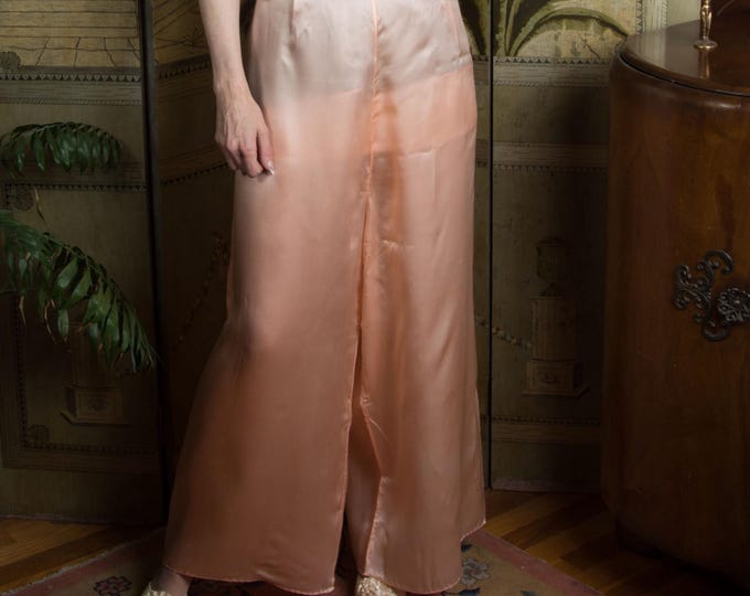 1930s Pajama Pants - Rare Pink Silk Satin Wide Leg Lounge Pants in Peach Pink