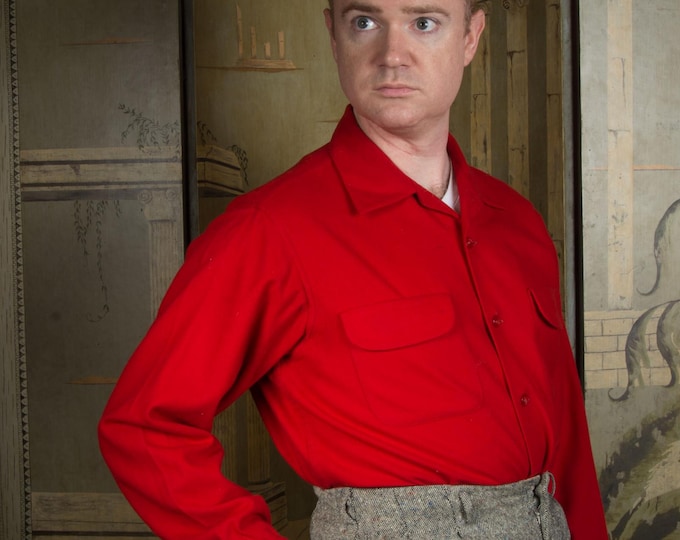 Vintage Early 1950s Wool Blend Plaid Loop Collar Shirt with Flap Pockets Skipper by Wilson Brothers