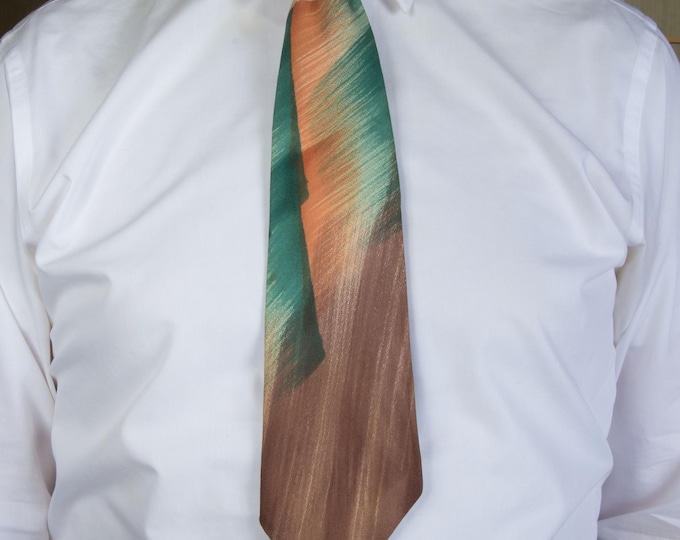 Vintage 1940s Striking Airbrush Handpainted Wide Tie in Wide, Abstract Brush Strokes