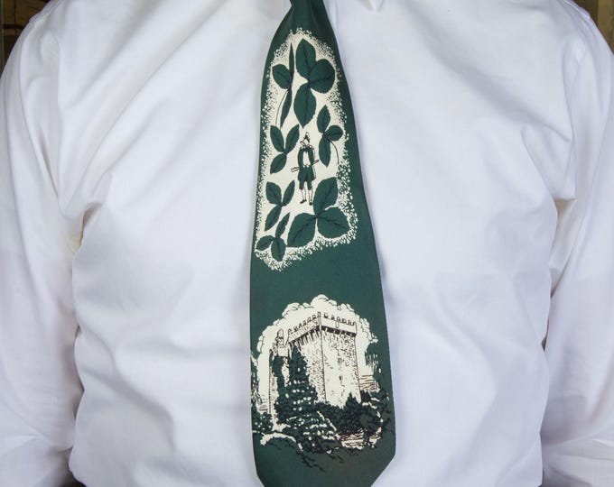 Vintage 1940s Novelty Necktie St. Patricks Day Ireland Blarney Castle Blarney Stone by Cutter Cravats