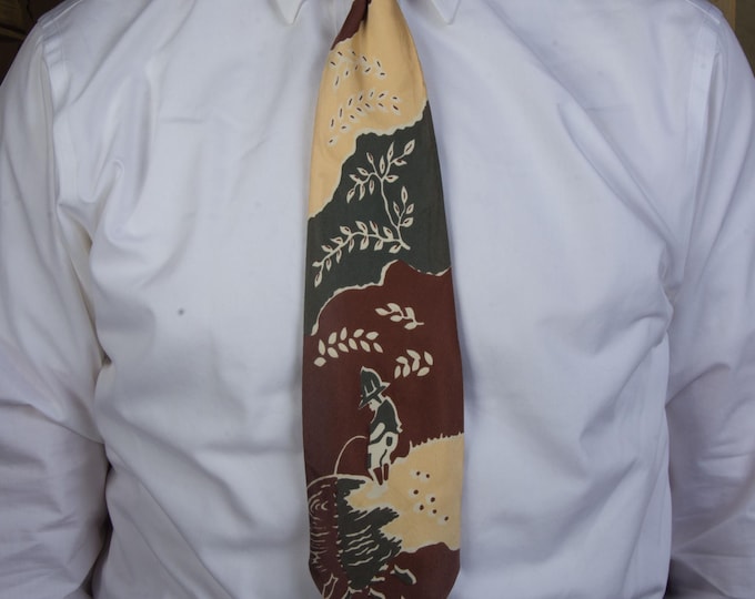 Vintage 1940s Novelty Necktie with Classic "Boy Peeing in Pond" Motif