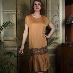 caramel brown color dress Carmen Midi Ruffle Dress With Sheer Top main image 0