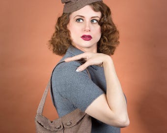 Wartime 1940s Handbag and Hat Set - Homemade Houndstooth Check in Dusty Pink and Black - Autumn Lookbook 2026