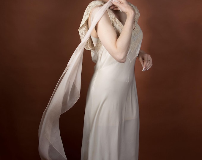 1920s Scarf - Sheer Pink Silk Chiffon Oblong Scarf with Rolled Edge