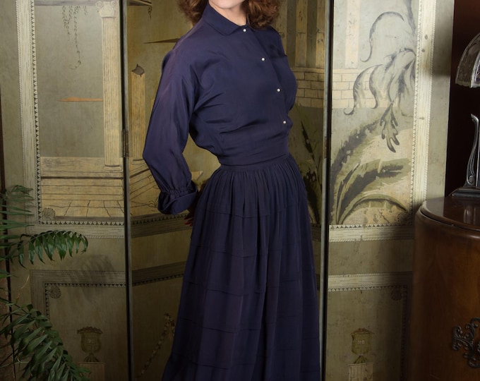 1940s Dress - Rare Early BONNIE CASHIN Navy Rayon Sportswear Day Dress As-Is Late 1940s