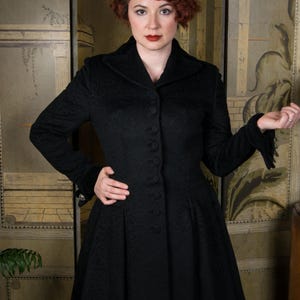1950s Coat - RARE Lilli Ann Black Mohair Wool Brocade 50s Fit and Flare Coat Shortened to Thigh Length