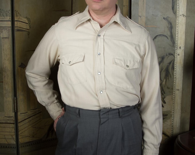 Vintage 1960s in Natural Colored Raw Silk Western Shirt with Pearl Snaps from The Clothes Horse