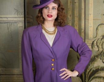 1940s Suit Jacket - Vintage 40s Tailored Wool Crepe Blazer in Incredible Iris Purple by Cymanette