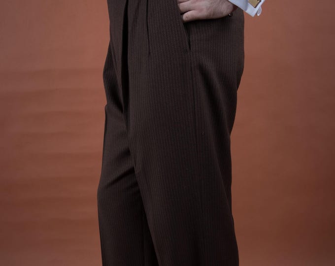 Vintage 1950s Brown and Black Woven Wool Hollywood Waist Slacks Pants