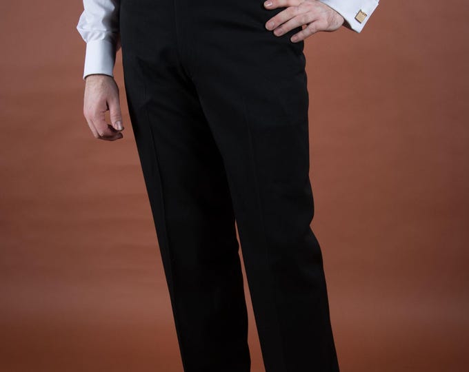 Vintage 1950s 1960s Classic Black Gabardine Pants with Flat Front, No Cuffs