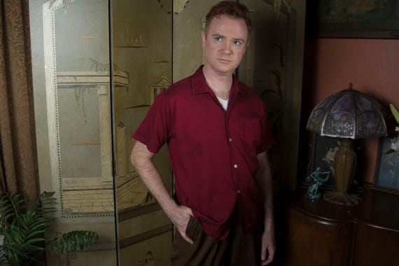 Vintage 1950s FISHNET PRINT Red and Black Cotton Fishnet Pattern Rock and Roll Rockabilly Short Sleeve Loop Collar Shirt Made in California