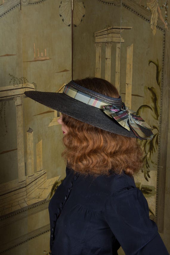 1940s Wide Brimmed Vintage Hat, Open Crown Style … - image 10