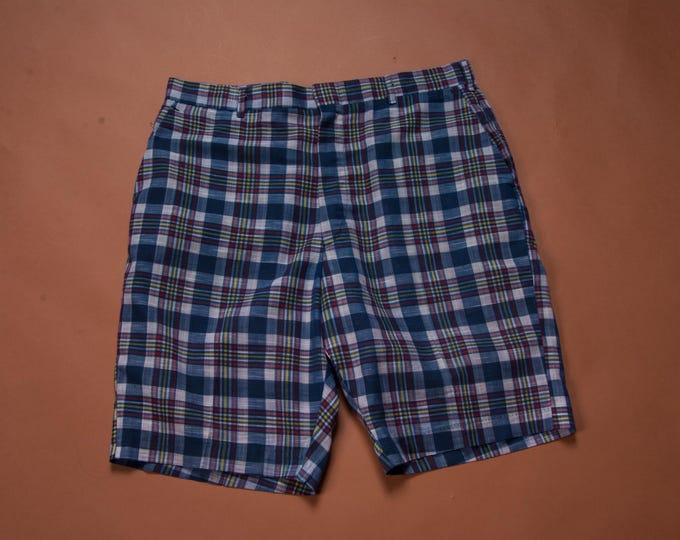 Vintage 1960s Classic Camp Shorts in Blue Madras Plaid