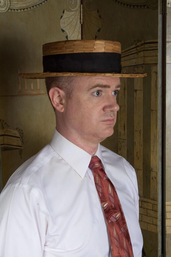 Vintage 1910s 1920s Gorgeous Straw Boater Approx Size 7 1/4 with Black Band