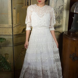 Vintage Edwardian Dress - Ethereal Sheer Net Lace Antique Summer Wedding Gown Lawn Dress