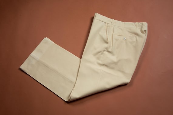 Vintage 1920s 1930s Ivory Wool Flannel Trousers with Flat Front and Button Fly