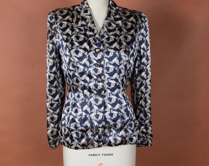 Lot #30 A 1940s Tailored Satin Blazer with Duck Print by Danahy WOUNDED BIRDS SALE