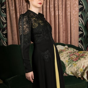 1930s Redingote Exquisite Mid to Late 1930s Vintage Evening Jacket Overdress in Lustrous Soutache Tape on Black Net and Rayon Crepe image 7