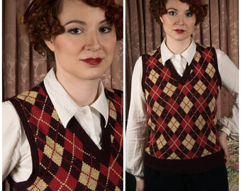 1940s Sweater Vest - Charming As-Is Vintage 40s Menswear Knit Vest in Autumnal Argyle