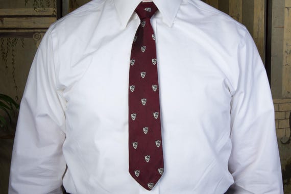 Vintage 1930s Brocade Tie in "Authentic Scotch Heraldics" in Burgundy with Scottish Lions or Leopards Regardant