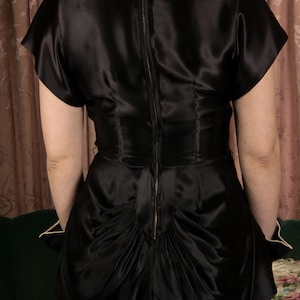 1940s Dress Incredibly Glossy Black Silk Charmeuse Vintage 40s Cocktail Dress with Peplum and Pleated Bustle image 9