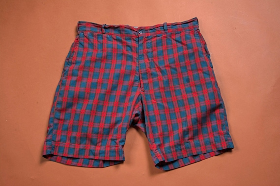 Vintage 1960s Classic Camp Shorts in Red and Blue Plaid