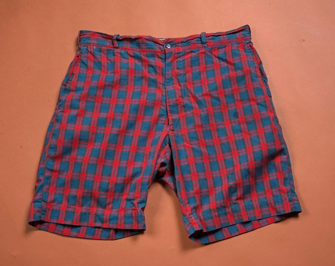 Vintage 1960s Classic Camp Shorts in Red and Blue Plaid